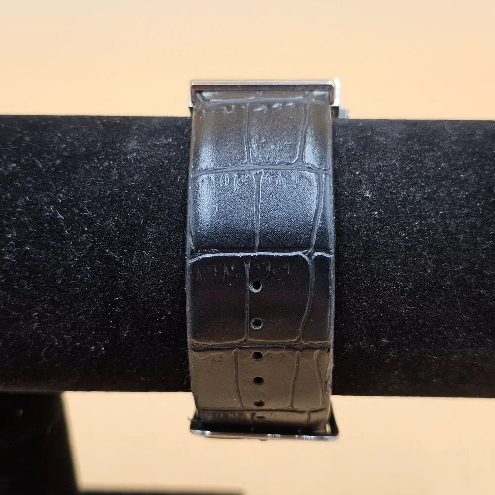 Silver Tone Ladies Rectangular Quartz Watch Adjustable Black Strap New Battery